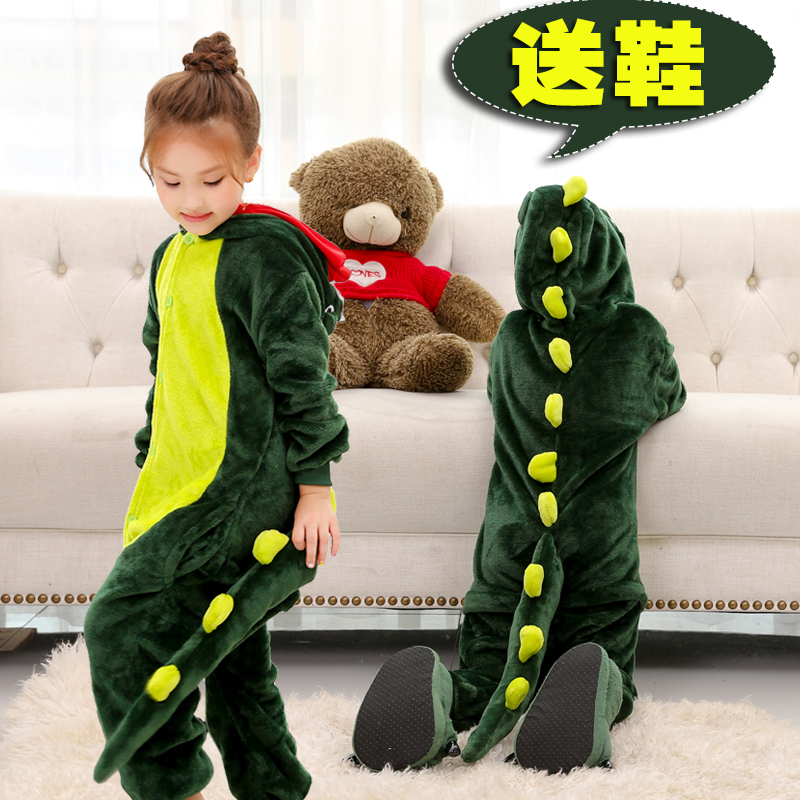 Dinosaur clothes one-piece pajamas children fall winter kids flannel boy baby animal cartoon boy Tyrannosaurus rex