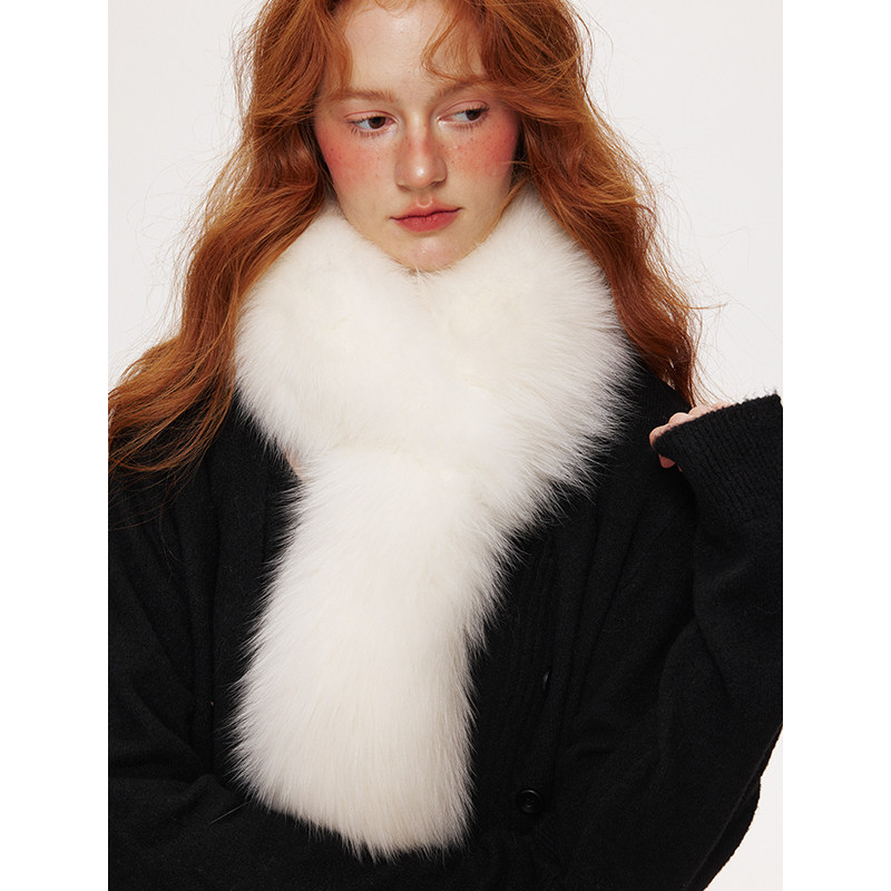 MDESIGN Genuine Fox Fur Stylish Plush Scarf for Women, Warm and Stylish for Winter, Large Neck Warmer, Elegant Style