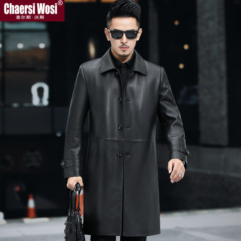 Henning autumn winter style deer leather pattern sheep leather long version of large clothes men genuine leather leather clothing turning in the old age jacket in the wind