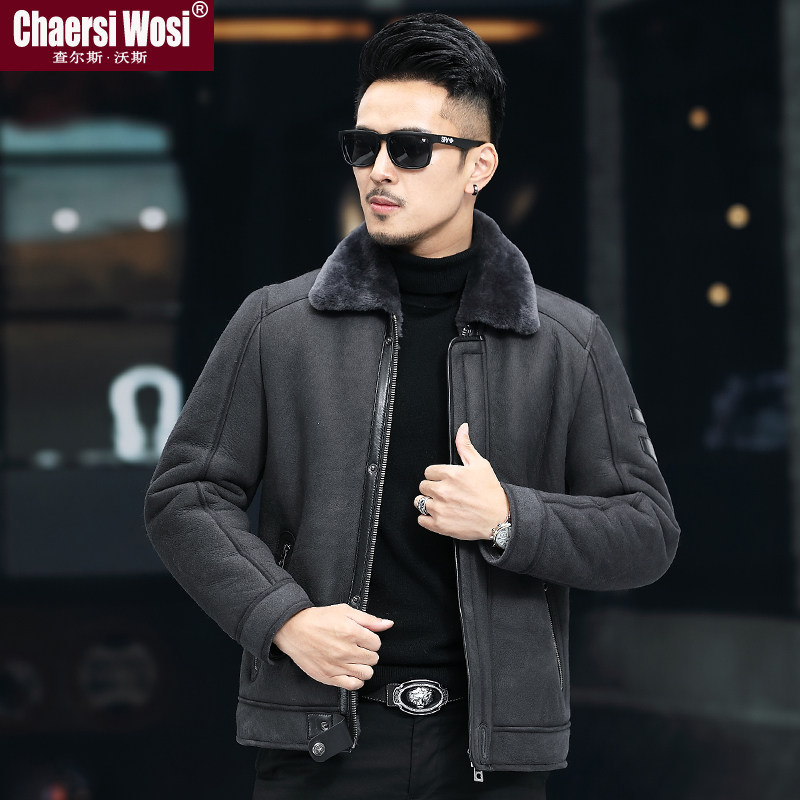 Australian imported sheep fur integrated men's dermis fur coat henning leather grass jacket wool sheep cut suede coat jacket