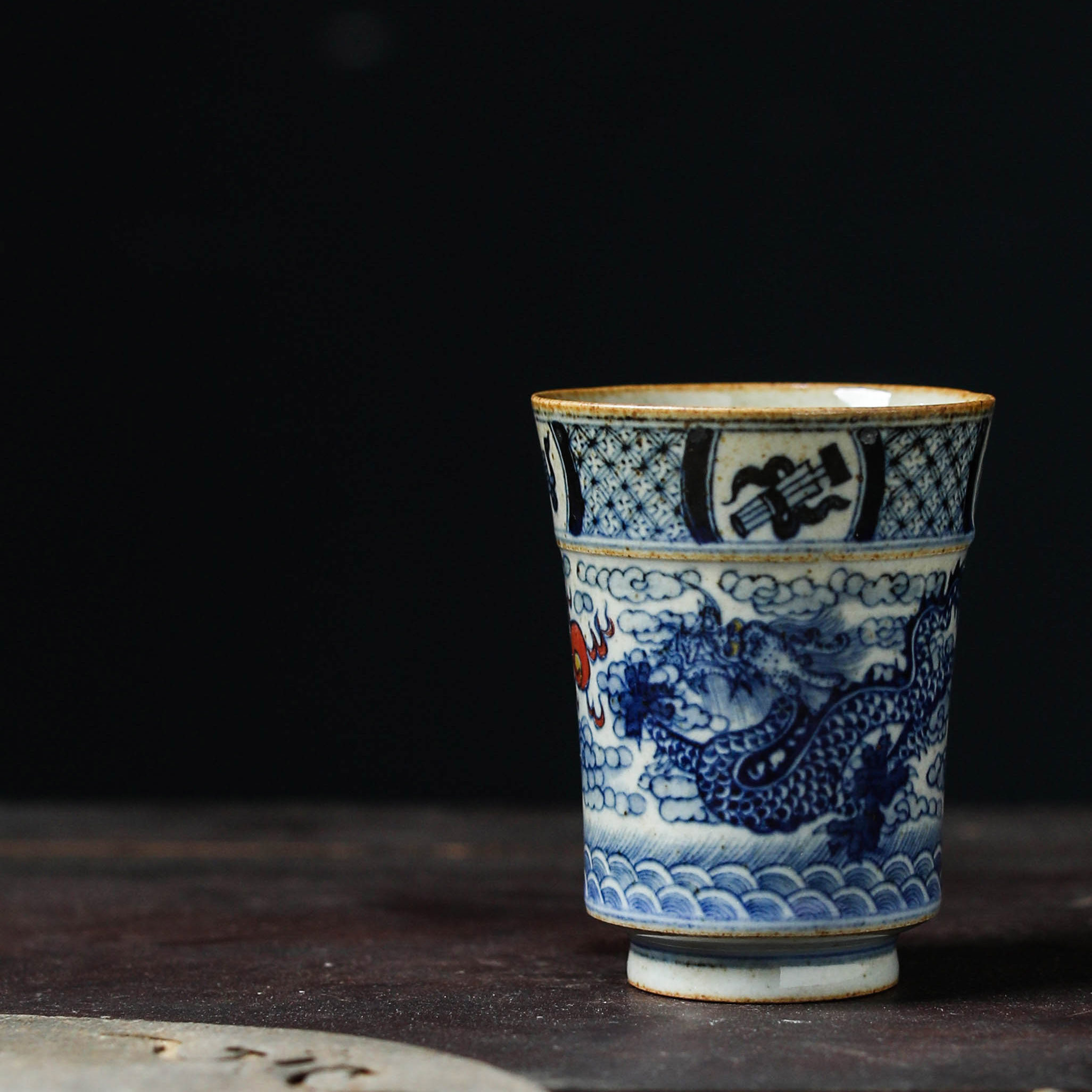 Duqing Double Dragon Play Pearl Smelling Cup Jingdezhen Hand-painted Ceramics Master Tea Cup Single Cup Kung Fu Tea Ceremony Blue Flower