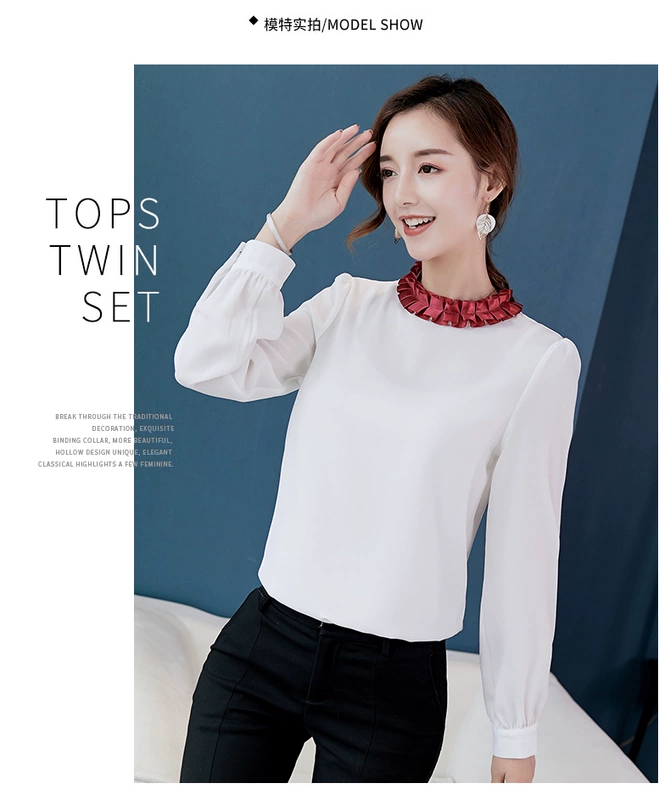 黛 2018 thu đông 2018 mới của phụ nữ Hàn Quốc size lớn là áo sơ mi mỏng màu trơn thời trang áo voan mỏng