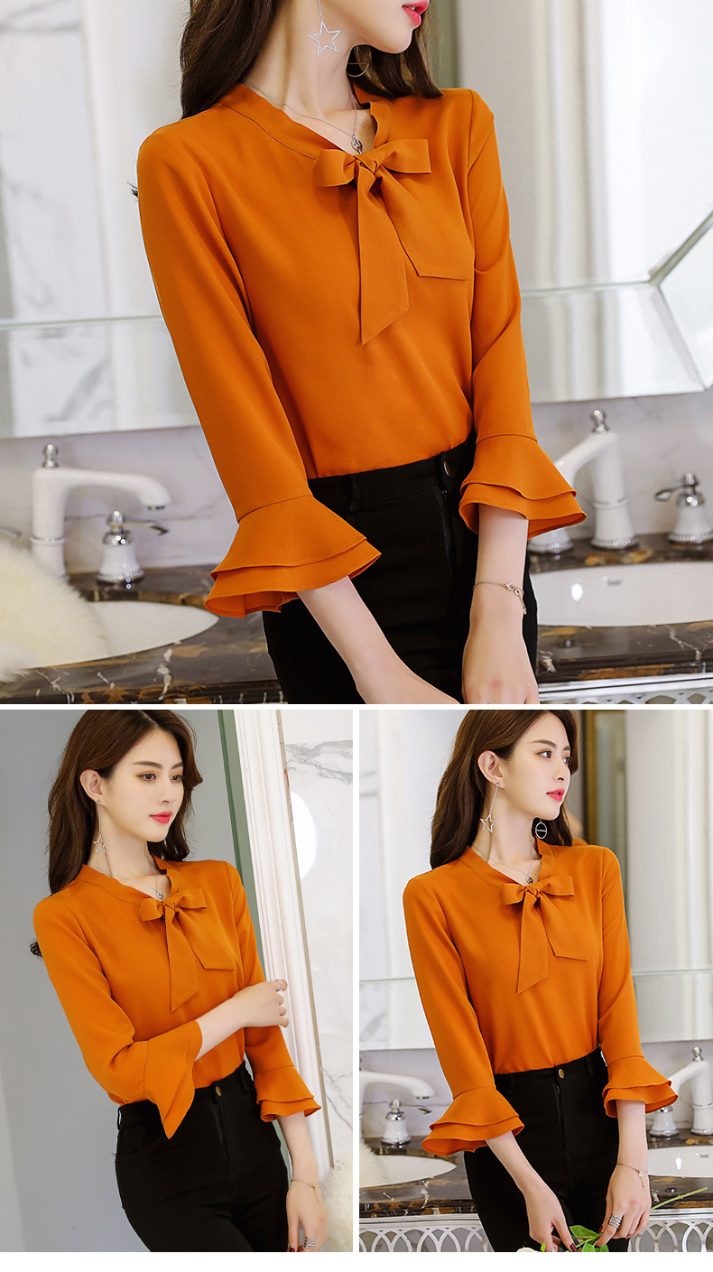 彩 黛 2018 Xuân-Hè 2018 Phụ nữ mới phiên bản Hàn Quốc giản dị thanh lịch, áo sơ mi nữ màu mỏng, hoang dã áo sơ mi nữ