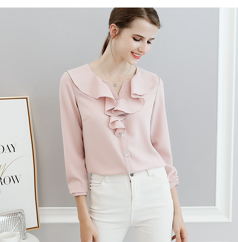 黛 2018 Xuân-Hè 2018 phiên bản Hàn Quốc mới của Slim thời trang rắn màu dài tay là áo sơ mi mỏng cỡ lớn hoang dã mẫu áo công sở đẹp