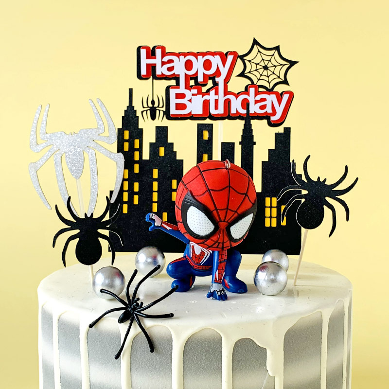 Spider-Man Cake Decoration Figurine Q-Version Spider-Man 3D Black Spider Baking Decoration Spider Web Topper Insert Spider-Man Cake Decoration Figurine Q-Version Spider-Man 3D Black Spider Baking Decoration Spider Web Topper Insert
