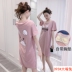 2019 phụ nữ mùa hè Pyjama với bộ đồ ngủ ngắn tay ngực độn mất in phim hoạt hình trang trí với váy dài trong túi. 