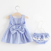 . 2020 Summer Baby Girl kẹt với một chiếc váy sling lằn và quần short 2 mảnh childrens bộ bông.