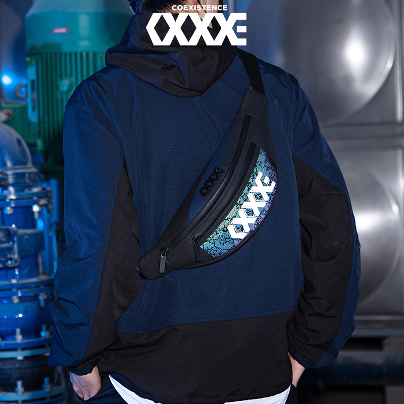 COEXISTENCE trendy multifunctional reflective sports single shoulder diagonal satchel with multifunction chest pocket men