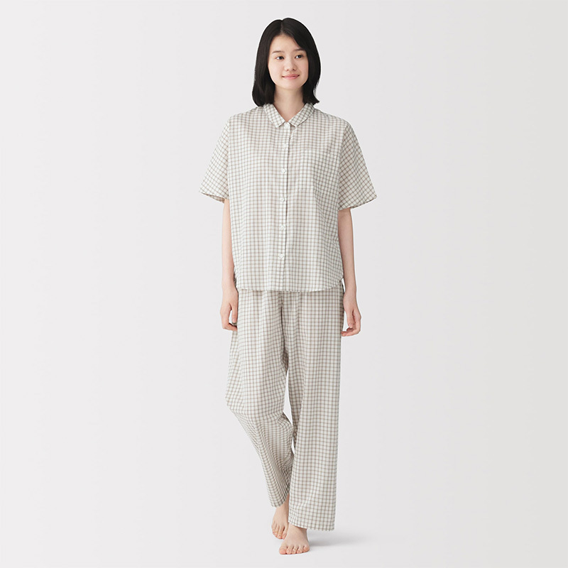 Muji Women's Cotton Jacquard Half-Sleeve Pajamas Home Wear Pure Cotton Valentine's Day Gift for Women Muji Women's Cotton Jacquard Half-Sleeve Pajamas Home Wear Pure Cotton Valentine's Day Gift for Women