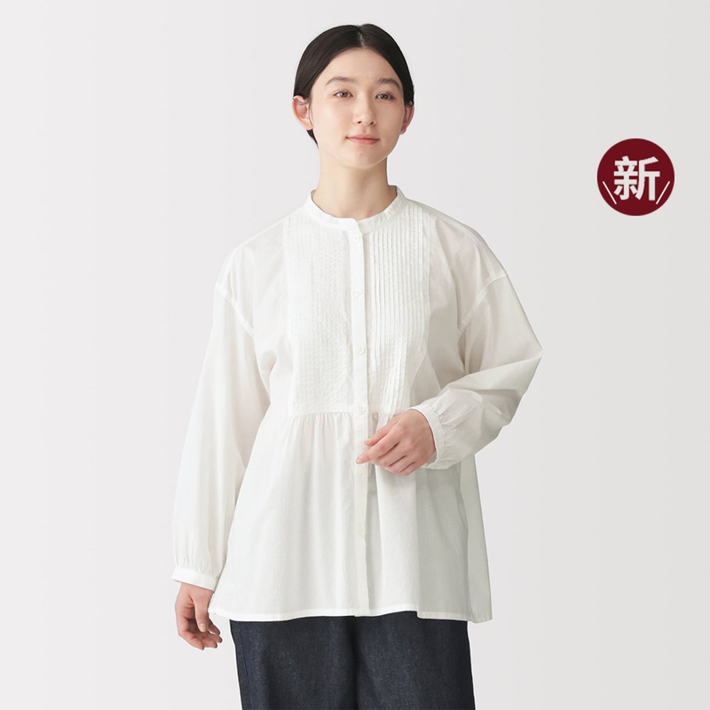 Muji Women's Cotton Gauze Fine Pleated Long Sleeve Blouse Top Women's Clothing 2026 Autumn New Collection Muji Women's Cotton Gauze Fine Pleated Long Sleeve Blouse Top Women's Clothing 2026 Autumn New Collection