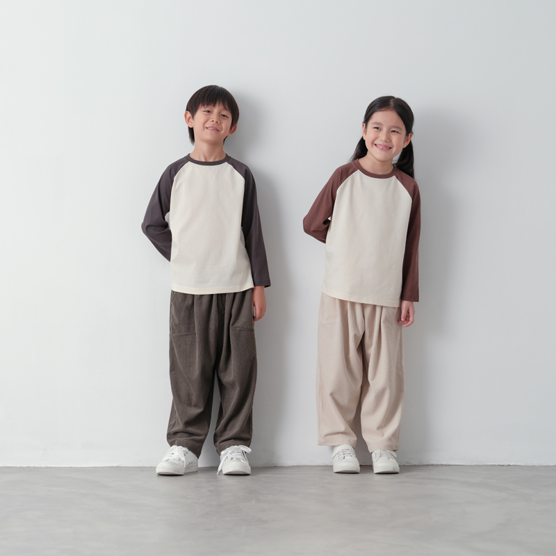 MUJI 大きい子供用天竺織りラグランスリーブ長袖Tシャツ子供服ボトミングシャツ男の子と女の子