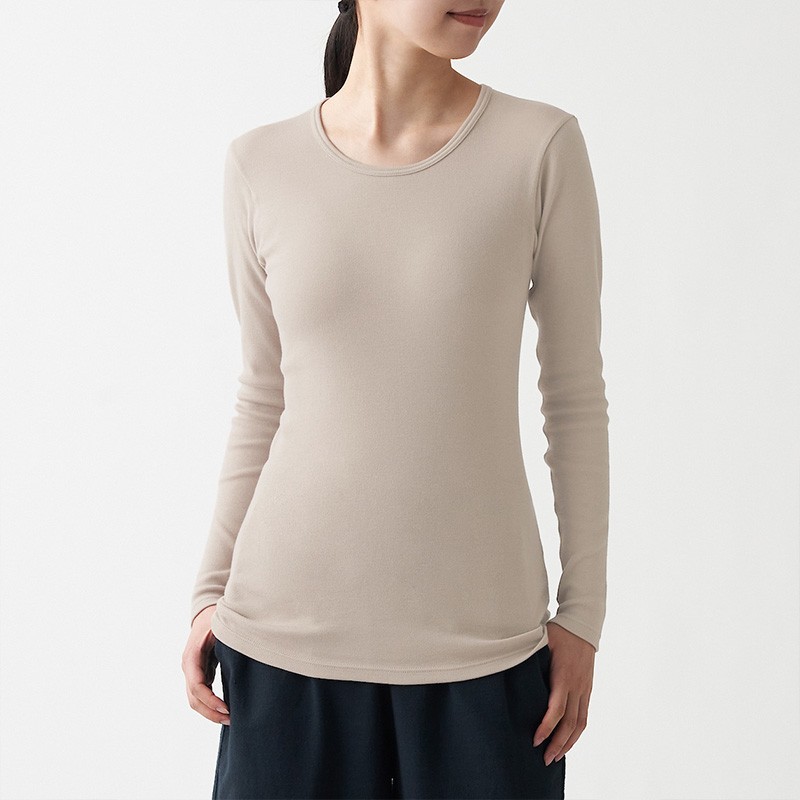Unstamped Good Pink MUJI Women's cotton wool Winter underwear Long sleeves T-shirt-Taobao