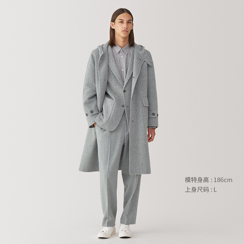 Muji Labo Men's Cashmere Blend Hooded Coat Woolen Coat Winter Jacket