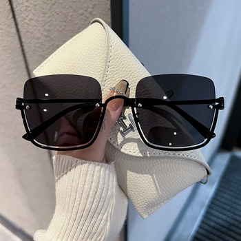 High-End Women's Half-Frame Sunglasses, Versatile Square Shape for Round Faces, Slimming, Uv Protection, Stylish Sunglasses for Men