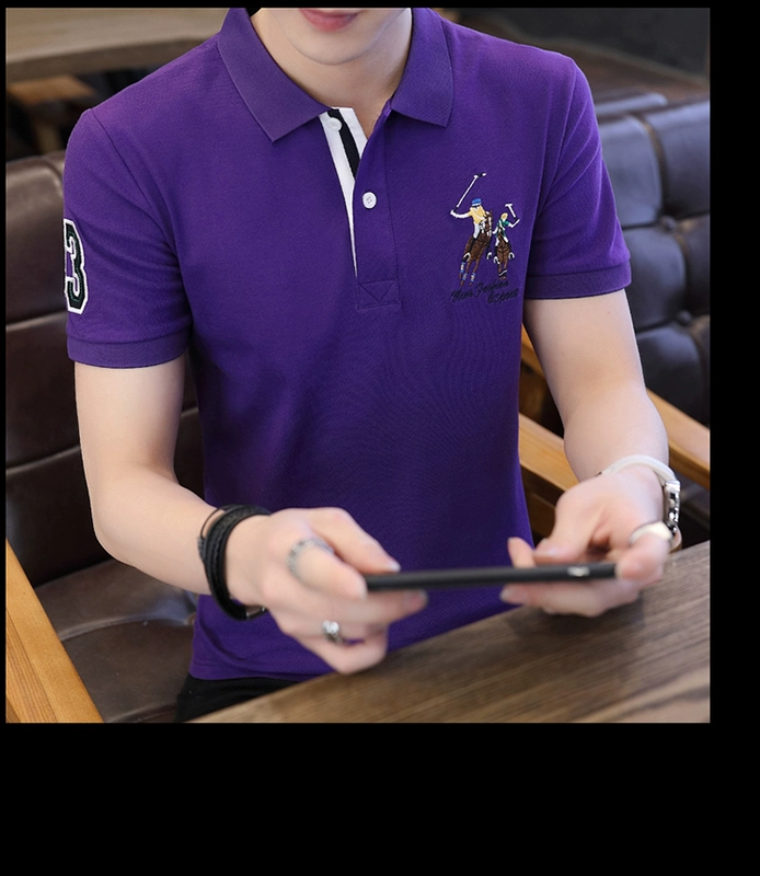 Mùa hè nam áo thun ngắn tay với cổ áo sơ mi ve áo kinh doanh giản dị màu áo polo xu hướng cổ áo từ bi cổ áo