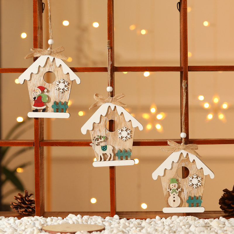 Christmas decorations Supplies Wooden Christmas Pendant Wooden Brands Christmas Tree Pendant pendant small hanging Pendant Wooden House house