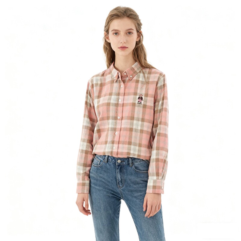 Little Bear's Girls' College Style Retro Plaid Cotton Shirt 2025 Autumn New Plaid Top