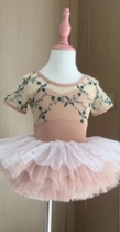 Nylon embroidered version of ballet practice clothing short-sleeved one-piece training clothing girls body suit Chinese dance exam uniform