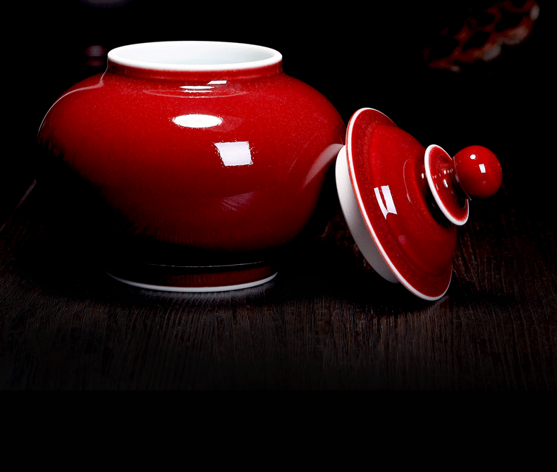 Bo wind jingdezhen ruby red ceramic tea pot large household seal pot small half jins of puer tea storage tank