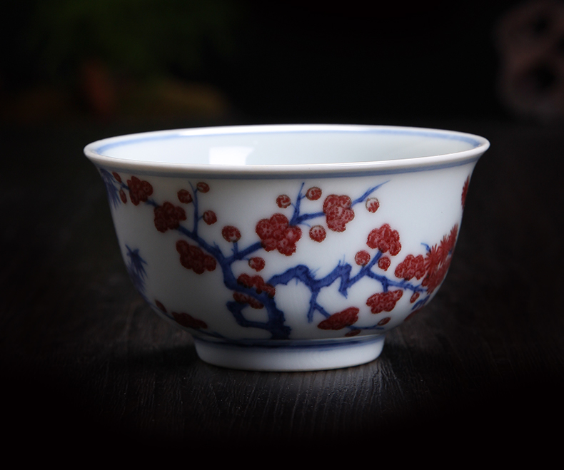 Bo wind jingdezhen blue and white youligong hand - made single cup masters cup name plum flower pattern sample tea cup ceramic kung fu tea cups
