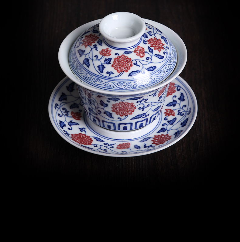 Bo wind three tureen hand - made tureen jingdezhen ceramic kung fu tea set manually make tea bowl cups to tea cups