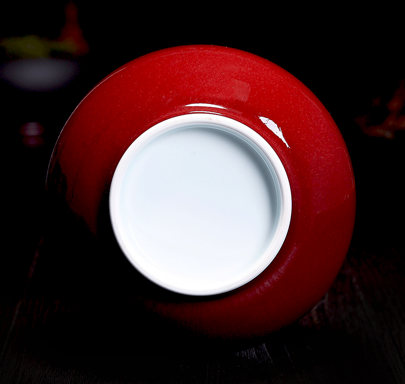Bo wind jingdezhen ruby red ceramic tea pot large household seal pot small half jins of puer tea storage tank