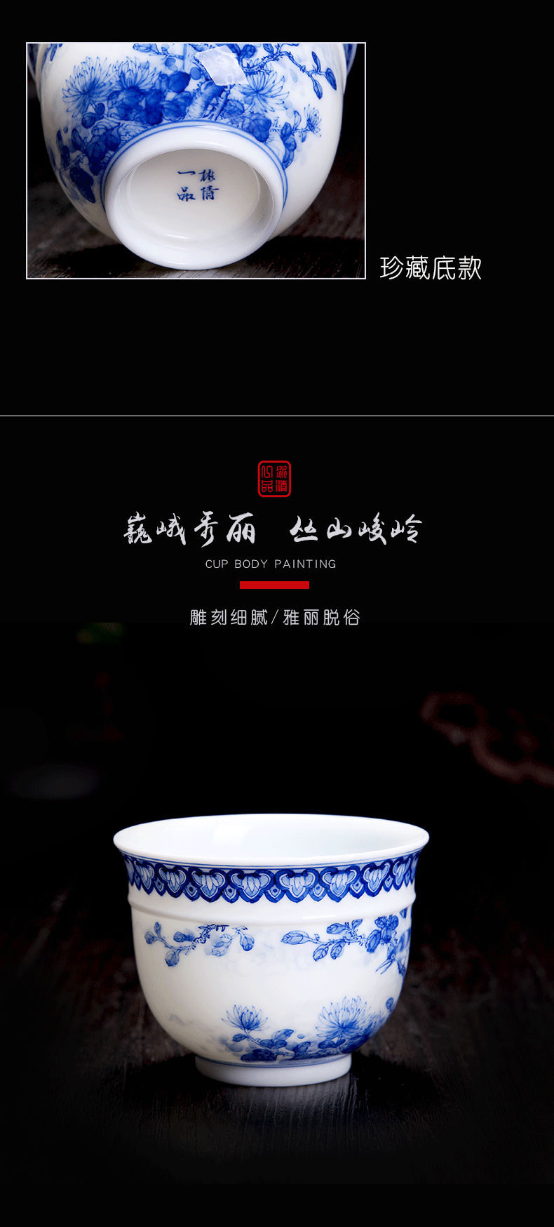 His mood yipin Wang Chenfeng jingdezhen blue and white porcelain cups hand - made flowers and birds sample tea cup high - grade ceramic masters cup