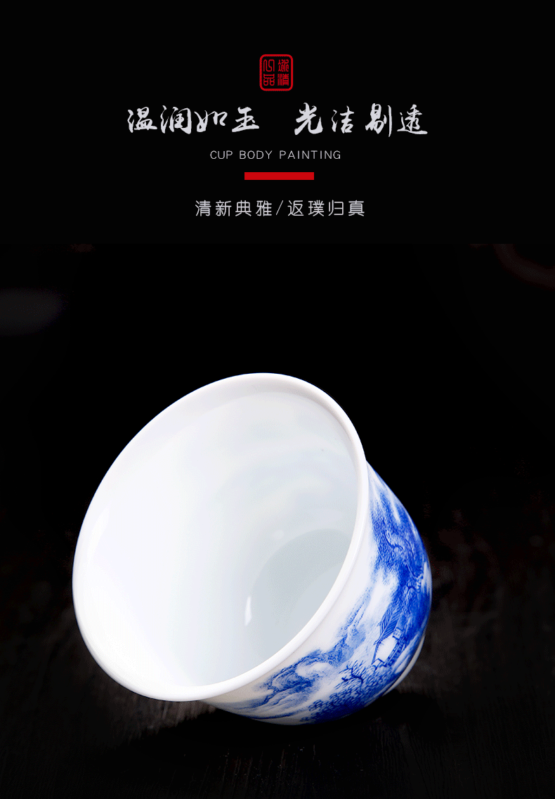 His mood yipin Wang Chenfeng jingdezhen blue and white landscape single CPU high - grade ceramic cups a single master cup sample tea cup