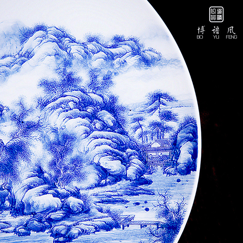 His mood and product/Wang Chenfeng ceramic fruit bowl hand - made of blue and white landscape sitting room place Chinese tea table dry fruit tray