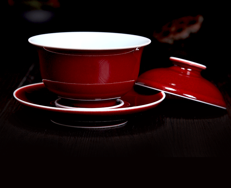 Bo wind jingdezhen lang red tureen large color glaze collection to use ceramic cups kung fu tea set