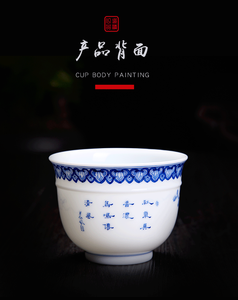 His mood yipin Wang Chenfeng jingdezhen blue and white porcelain cups hand - made flowers and birds sample tea cup high - grade ceramic masters cup