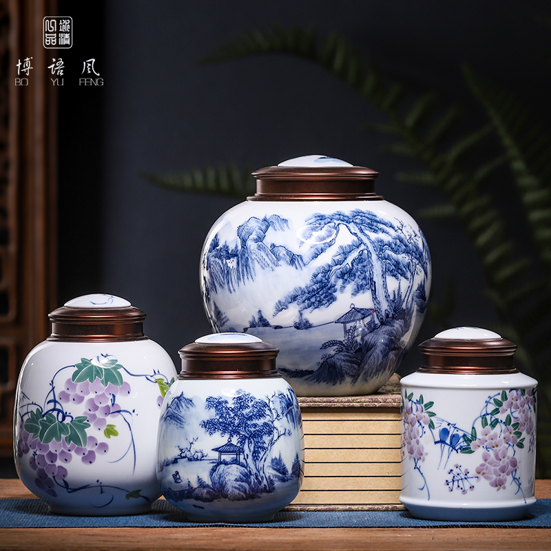 Jingdezhen hand - made tea pot seal moisture puer tea boxes portable ceramic pot high - grade small storage tanks