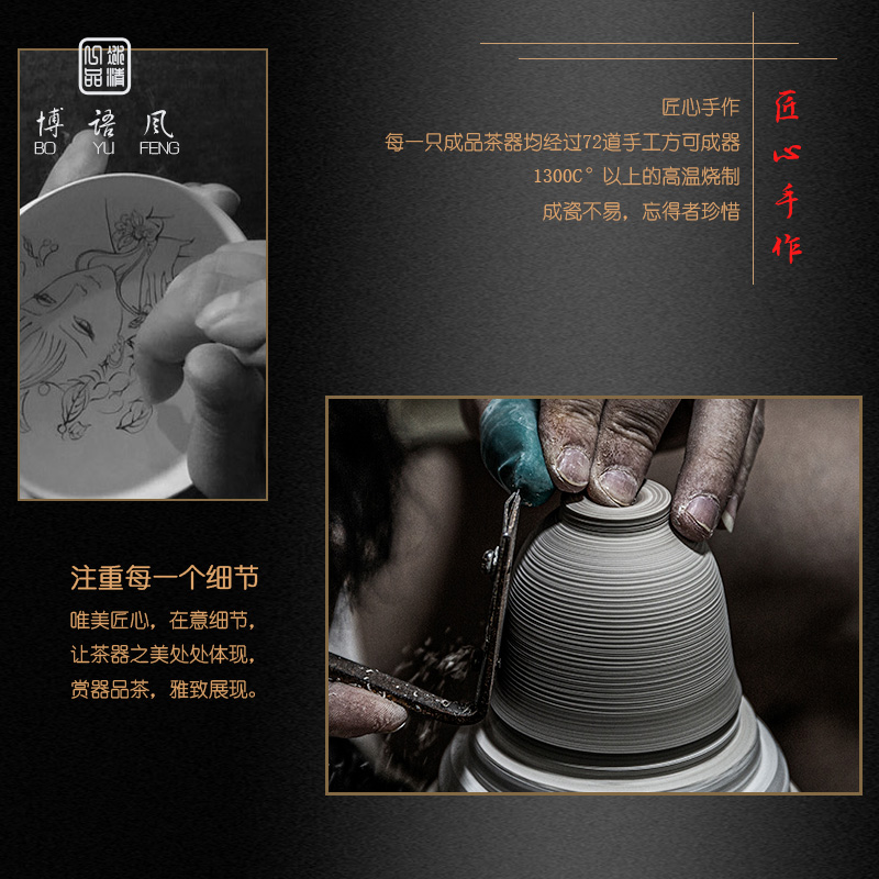 Bo wind jingdezhen checking tea character hand - made three tureen kung fu tea cups ceramic tea cup