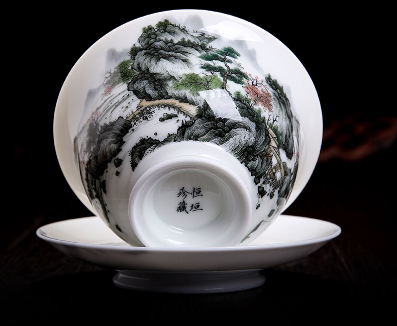 Bo wind jingdezhen tea wucai single kung fu new one ceramic cups hand - made tureen three tea bowl