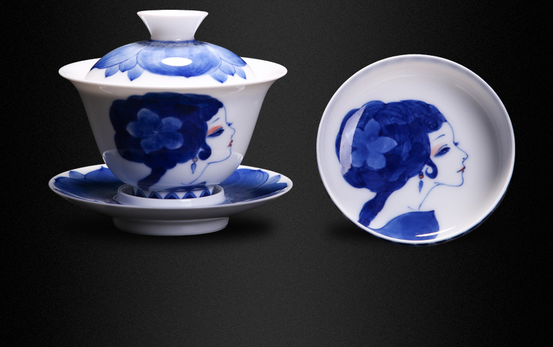 Bo wind jingdezhen blue and white ceramic cups three tureen only pure manual hand - drawn characters puer tea tea cup