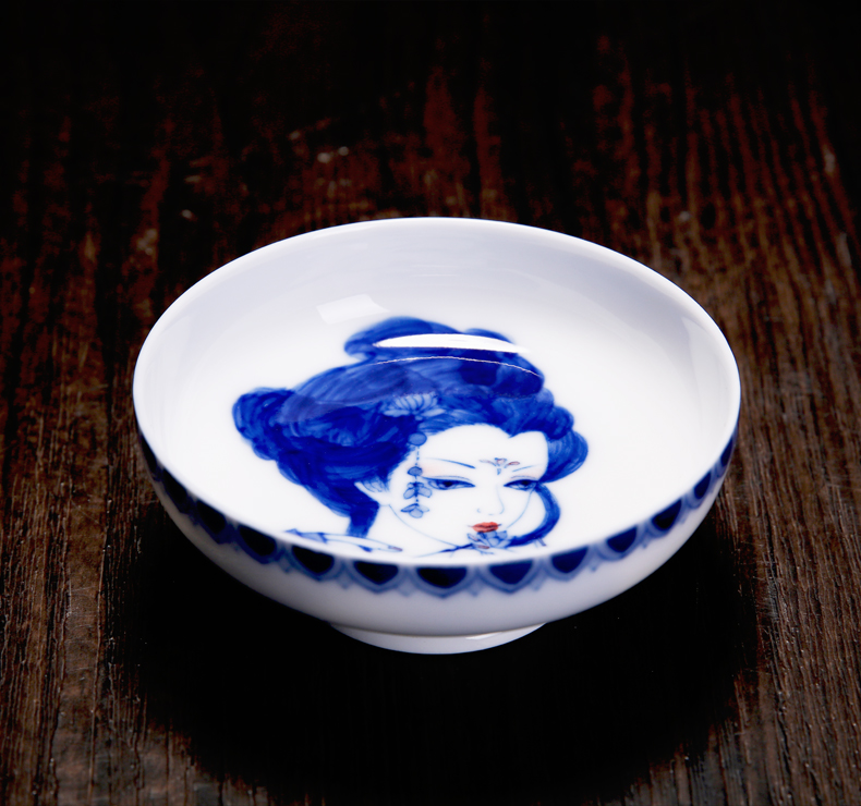 Bo wind jingdezhen blue and white ceramic cups three tureen only pure manual hand - drawn characters puer tea tea cup