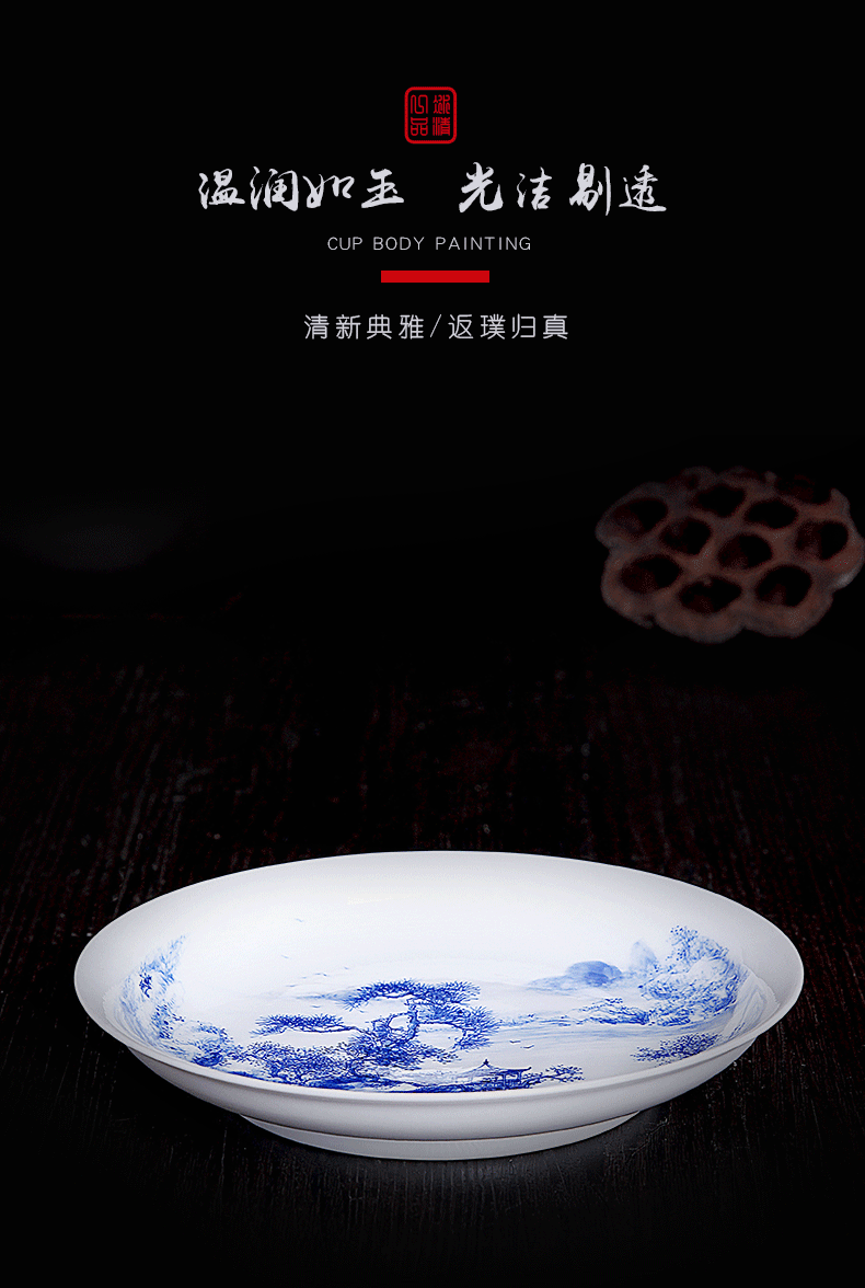 His affection new one product Wang Chenfeng jingdezhen blue and white landscape ceramic plate hand - made heavy fruit tray tables porch decoration