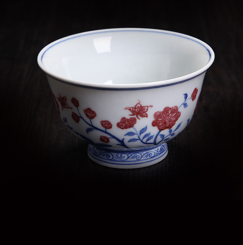 Kung fu bo feng ceramics cup sample tea cup antique hand - made jingdezhen blue and white flower on meditation cup tea cup