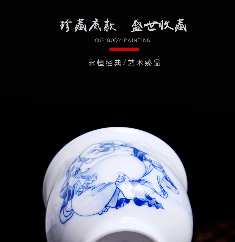 Above jade [naijing] jingdezhen ceramic pressure hand cup hand - made of blue and white porcelain Buddha master cup cup home collection