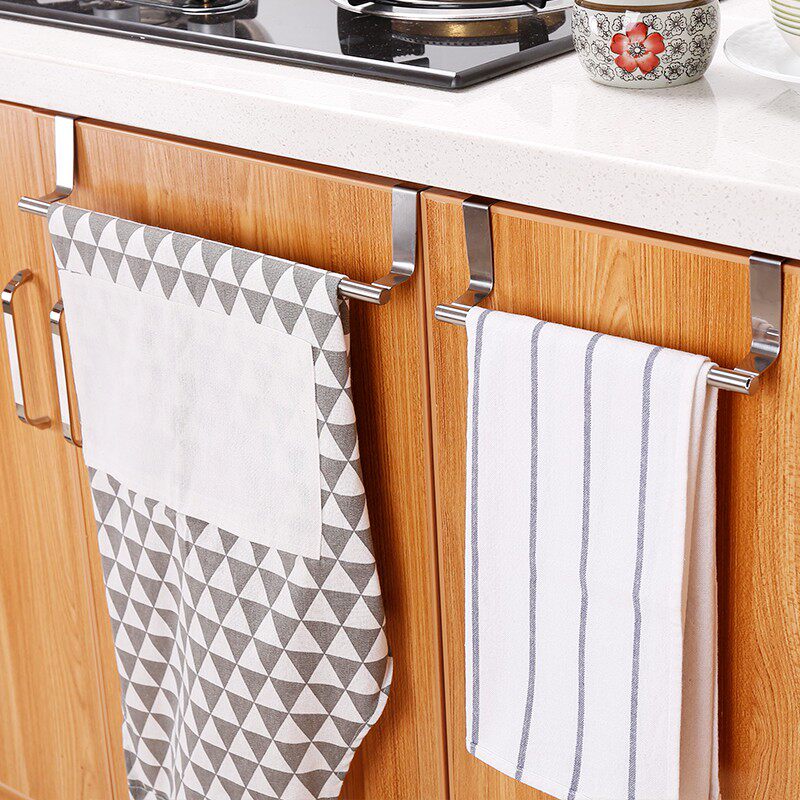 Stainless steel punch-free hanging door rear towel rack Kitchen cabinet door back rag rack storage rack Towel rod
