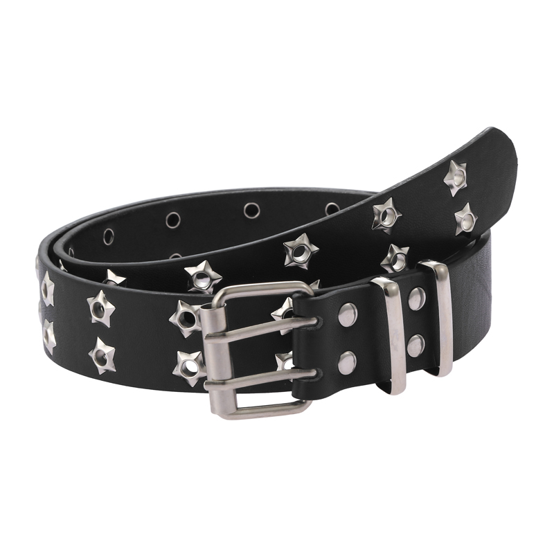 Subculture Belt for Women Y2K Punk Versatile Millennium Star Hollow Rivet Double Buckle Full-Hole Belt Hot Girl