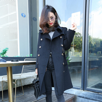 Korean version of loose slim belt double-breasted tweed coat women's long English style double-sided tweed trench coat coat