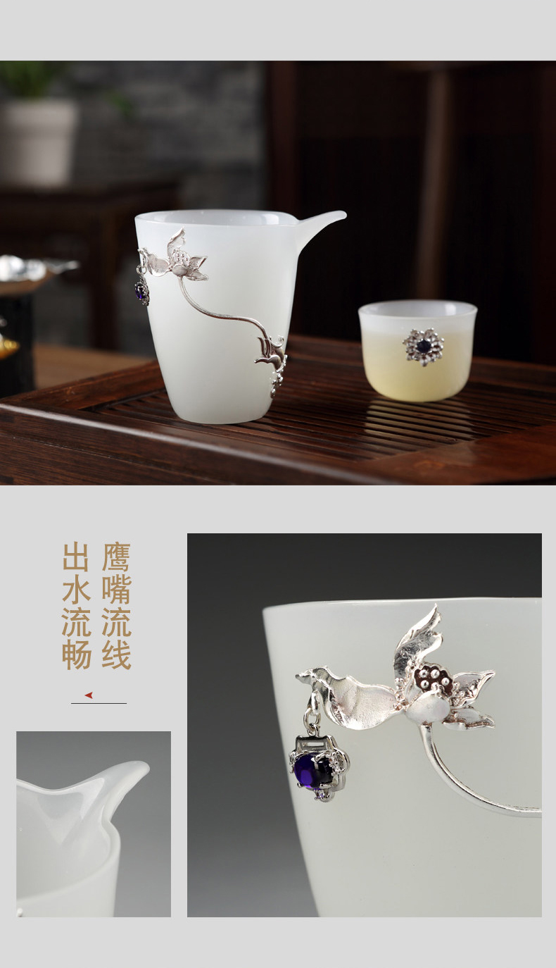 Jingdezhen kung fu tea set suit household contracted tureen Chinese teapot coloured glaze jade white porcelain ceramic cups