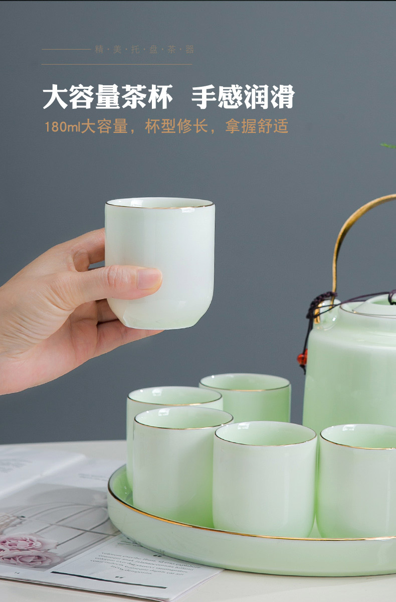 Jingdezhen ceramic tea set a visitor household contracted large celadon girder pot of tea tea tray teapot