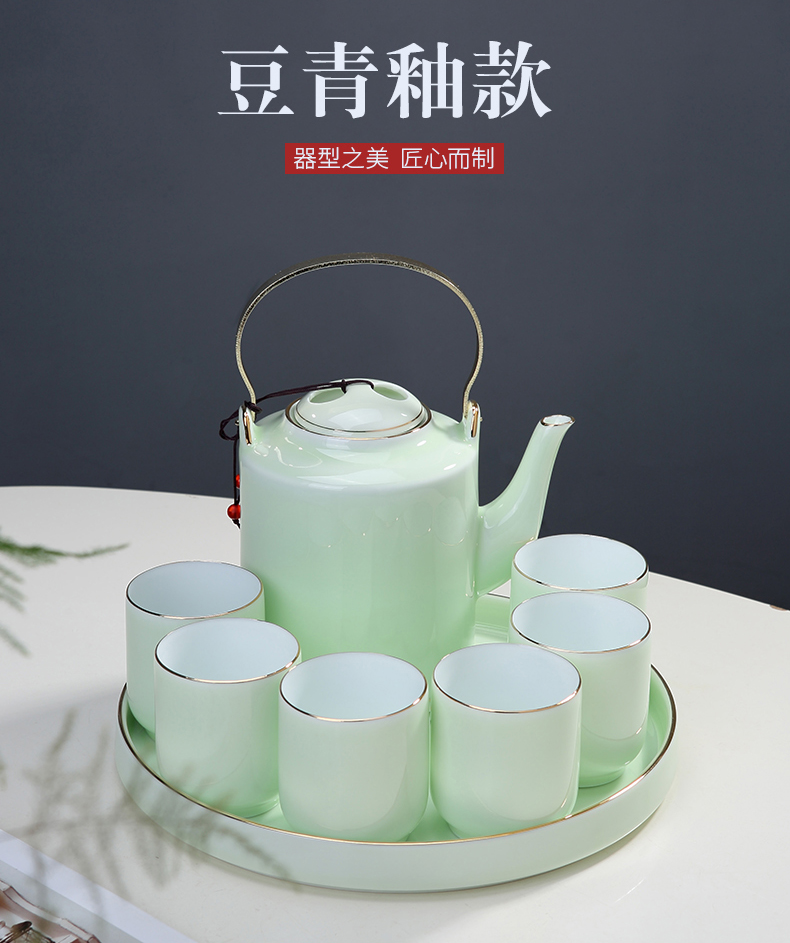 Jingdezhen ceramic kung fu tea set suits for domestic large capacity celadon girder pot of tea tea tray teapot northern Europe