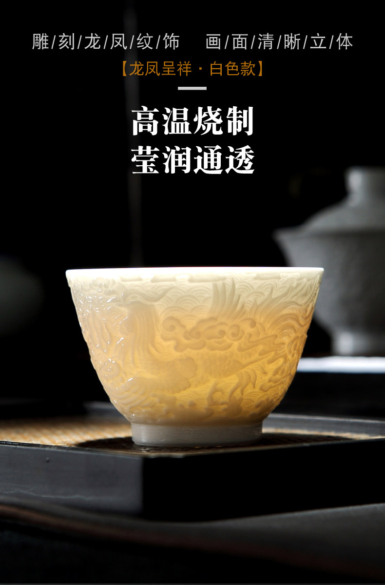 Jingdezhen ceramic kung fu noggin single master cup relief the see colour white porcelain tea sample tea cup by hand