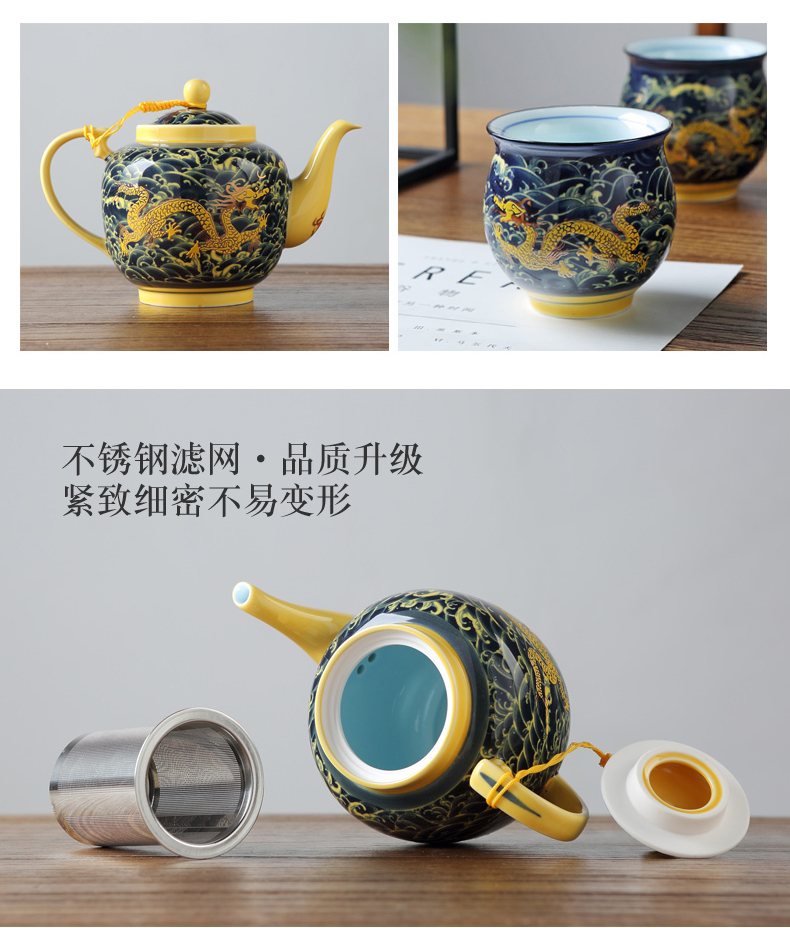 Ceramic tea set home sitting room kung fu tea set Chinese double cup teapot a complete set of jingdezhen tea service