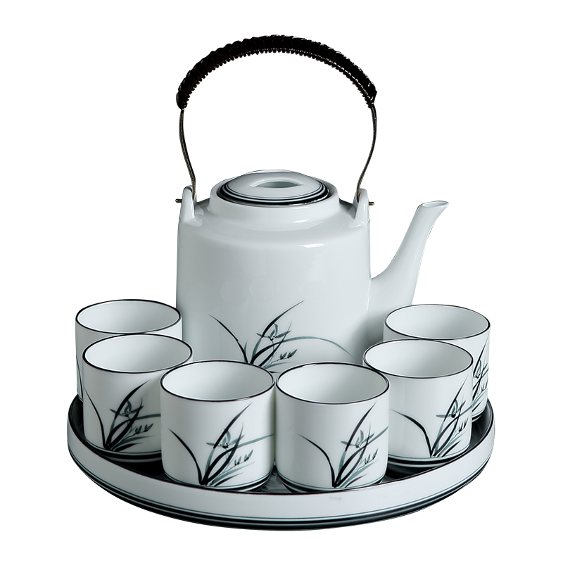 Jingdezhen hand - made kung fu tea set home Chinese ink painting ceramic girder pot of tea tea tray teapot