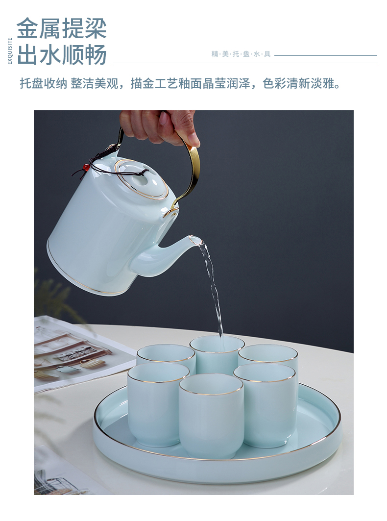 Jingdezhen ceramic kung fu tea set suits for domestic large capacity celadon girder pot of tea tea tray teapot northern Europe