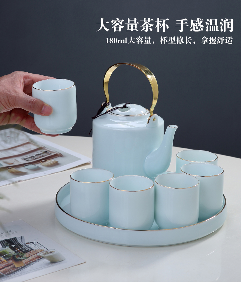 Jingdezhen ceramic kung fu tea set suits for domestic large capacity celadon girder pot of tea tea tray teapot northern Europe